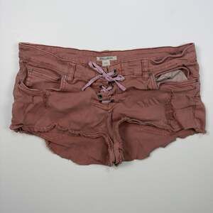 Billabong Reckless Low Rise Mauve Lace Up Distressed Denim Shorts